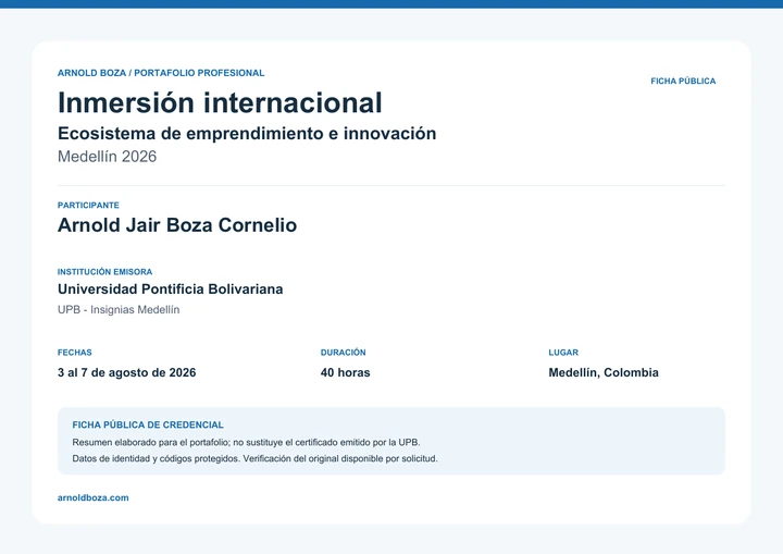 Ficha pública de la credencial de inmersión internacional UPB