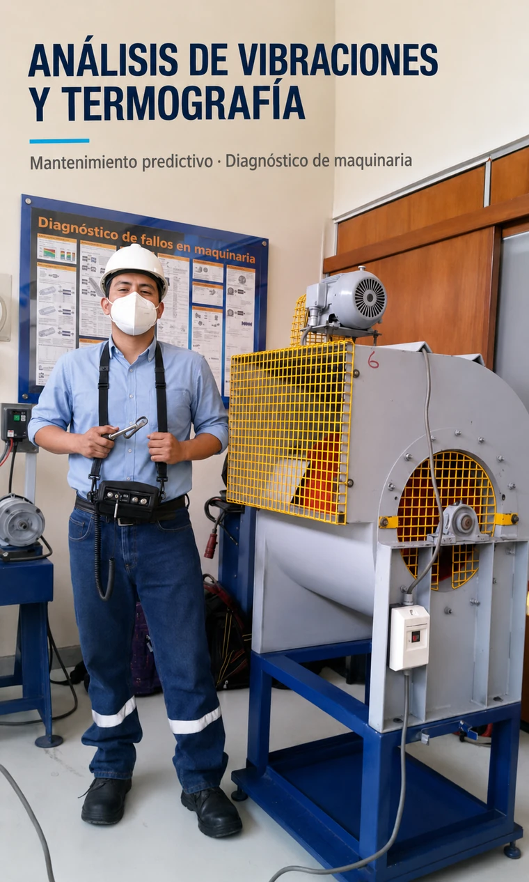 Arnold Boza realizando una práctica de análisis de vibraciones y termografía en TECSUP